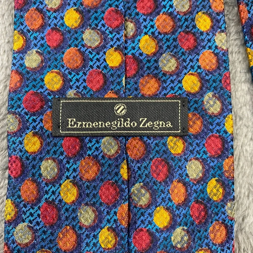 Ermenegildo‎ Zegna Tie Mens OS Multi Color Polka Dot Silk Made in Italy Luxury